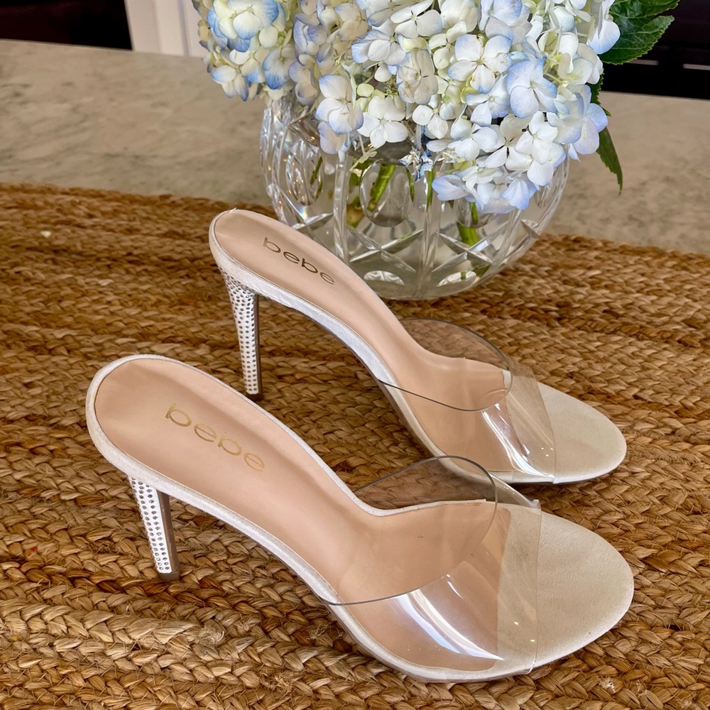 bebe Clear and Cream Heels